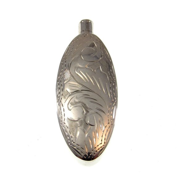 Solid 925 Sterling Silver Etched Oval Perfume Bottle / Flask with Dip Stick - Picture 3 of 6
